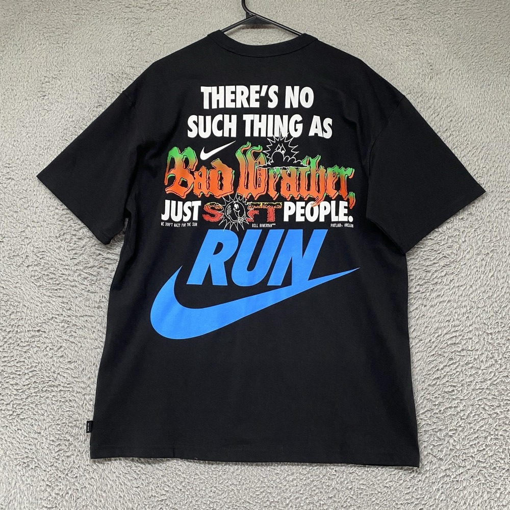 Nike Shirt Mens Medium Black Bad Weather Run Graphic The Nike Tee Running Slogan